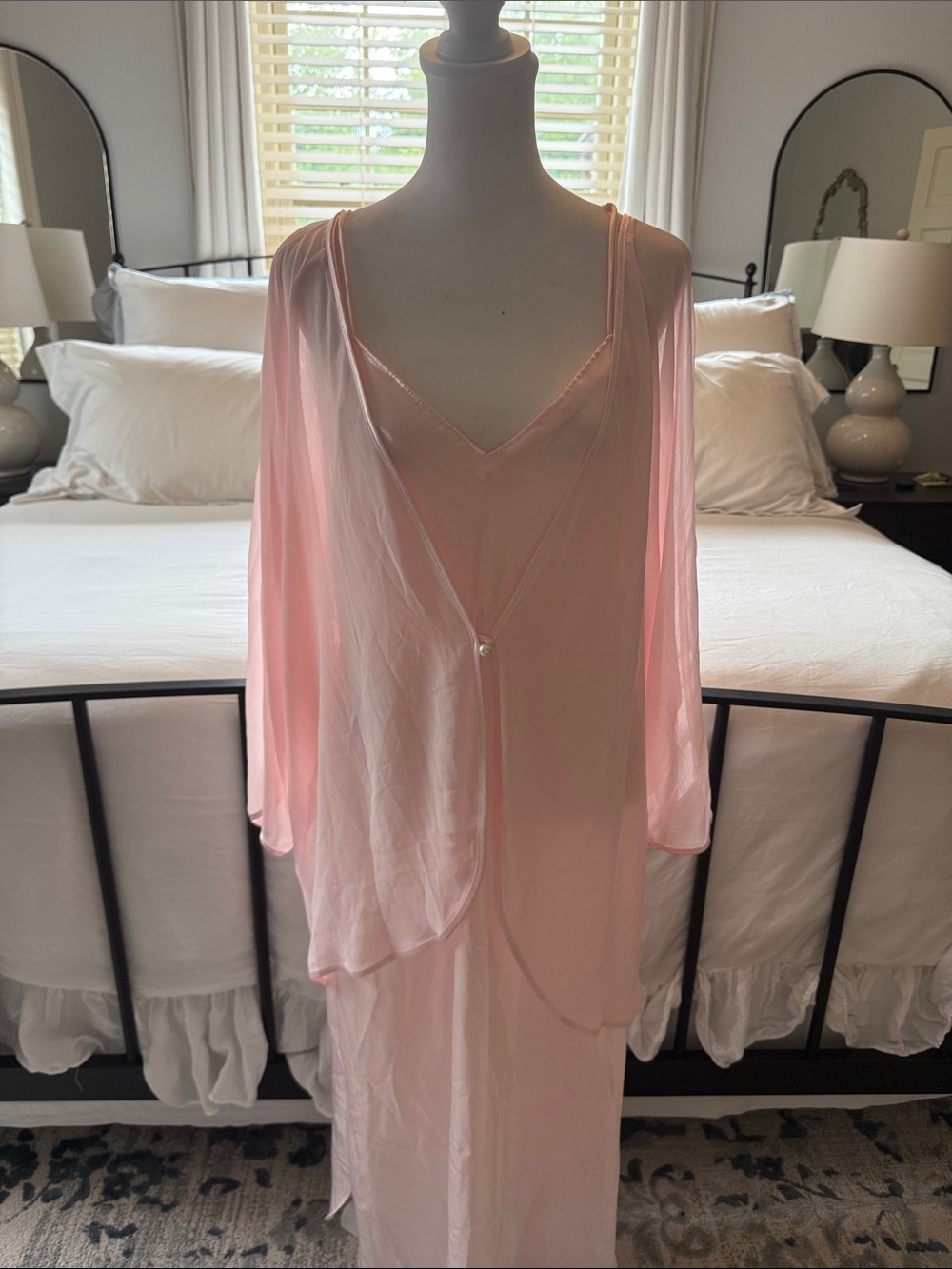 Natori Light Pink Women's Gown & Robe Set - Slip Dress with Sheer Robe/ Bridal